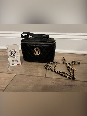 Valentino Orlandi Black Quilted Leather Crossbody with Gold Hardware